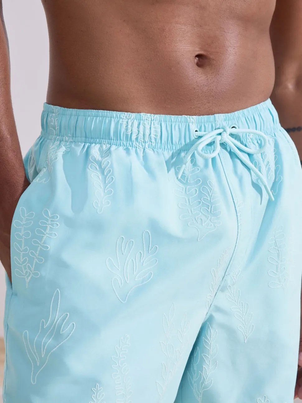 Light Blue Embroidered Swim Shorts