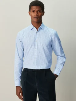 Light Blue Gingham Regular Fit Cotton Rich Long Sleeve Formal Shirt