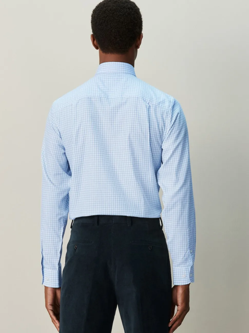 Light Blue Gingham Regular Fit Cotton Rich Long Sleeve Formal Shirt