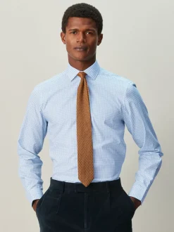 Light Blue Gingham Regular Fit Cotton Rich Long Sleeve Formal Shirt