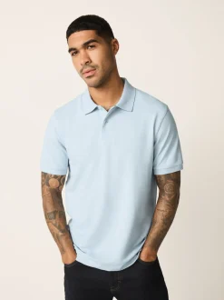 Light Blue Marl Slim Fit Short Sleeve Pique Polo Shirt