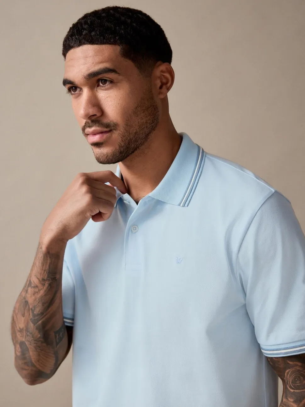 Light Blue Ottoman Regular Fit Short Sleeve Tipped Polo Shirt