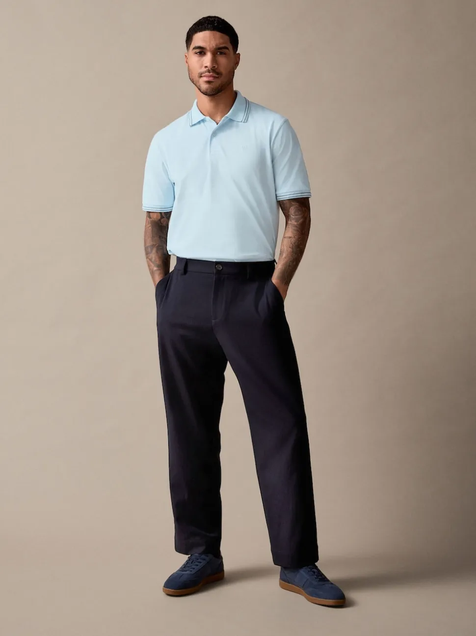 Light Blue Ottoman Regular Fit Short Sleeve Tipped Polo Shirt