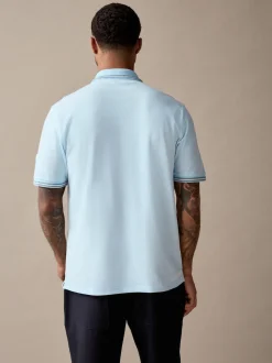 Light Blue Ottoman Regular Fit Short Sleeve Tipped Polo Shirt
