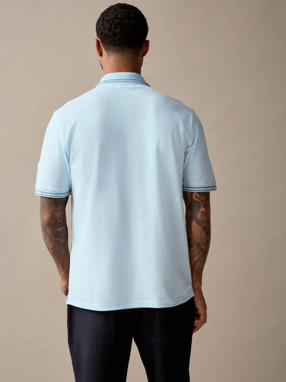 Light Blue Ottoman Regular Fit Short Sleeve Tipped Polo Shirt