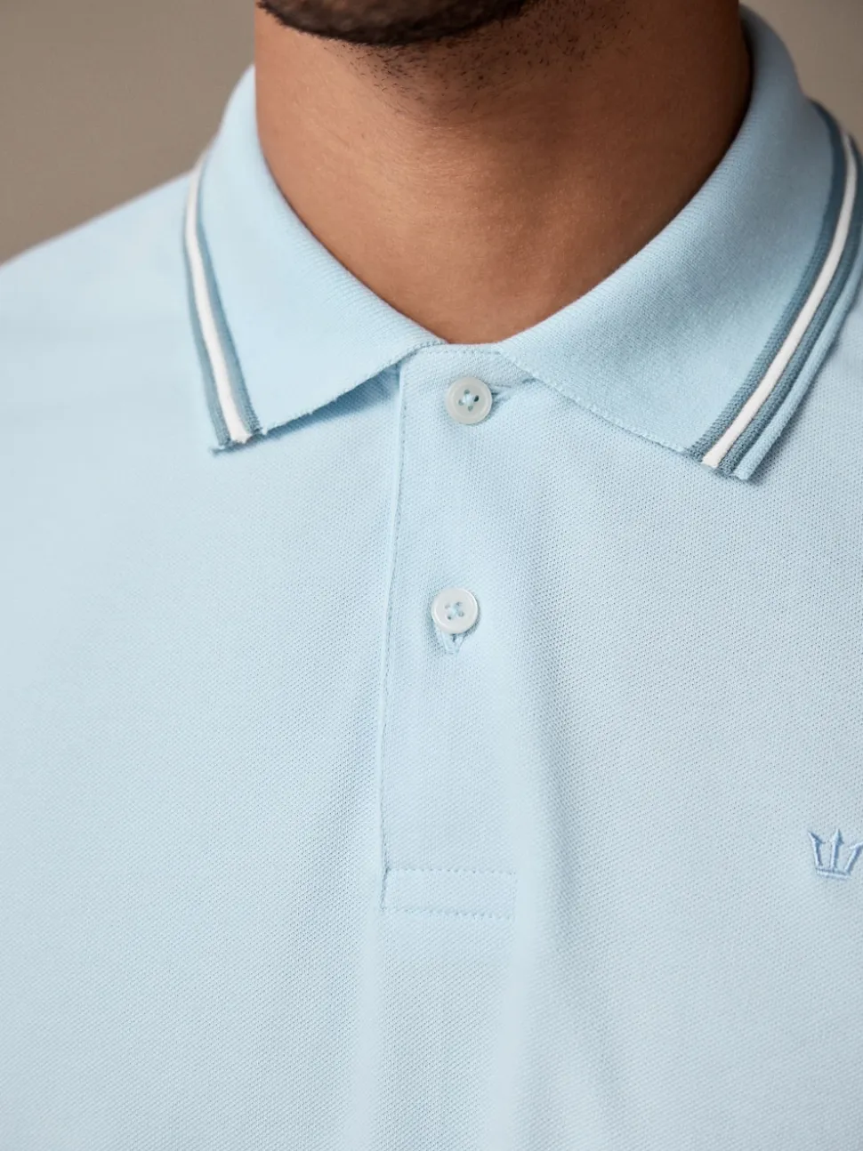 Light Blue Ottoman Regular Fit Short Sleeve Tipped Polo Shirt