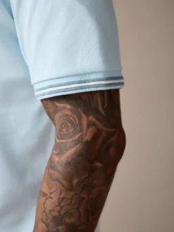 Light Blue Ottoman Regular Fit Short Sleeve Tipped Polo Shirt