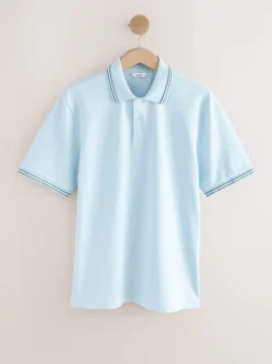 Light Blue Ottoman Regular Fit Short Sleeve Tipped Polo Shirt