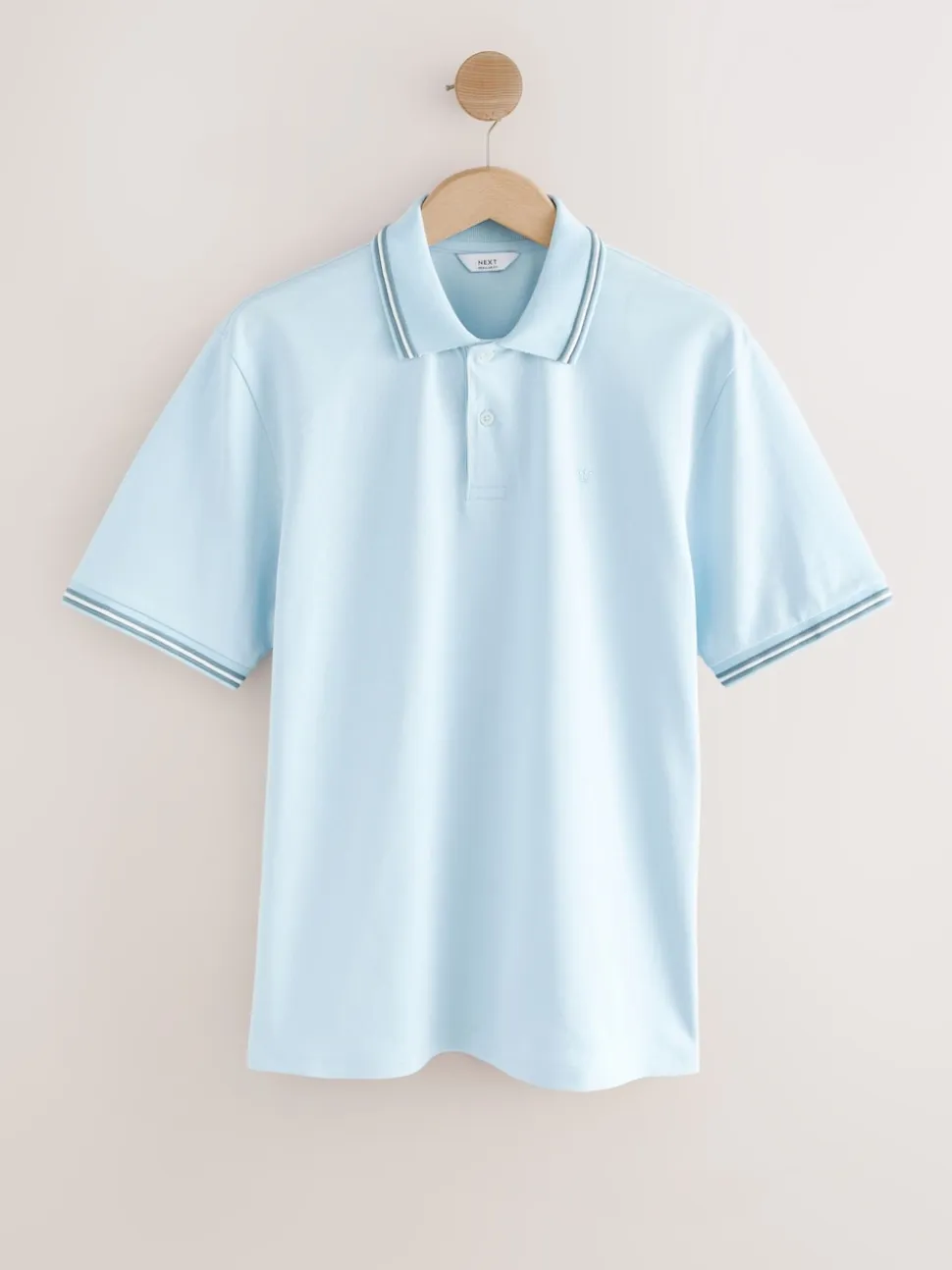 Light Blue Ottoman Regular Fit Short Sleeve Tipped Polo Shirt