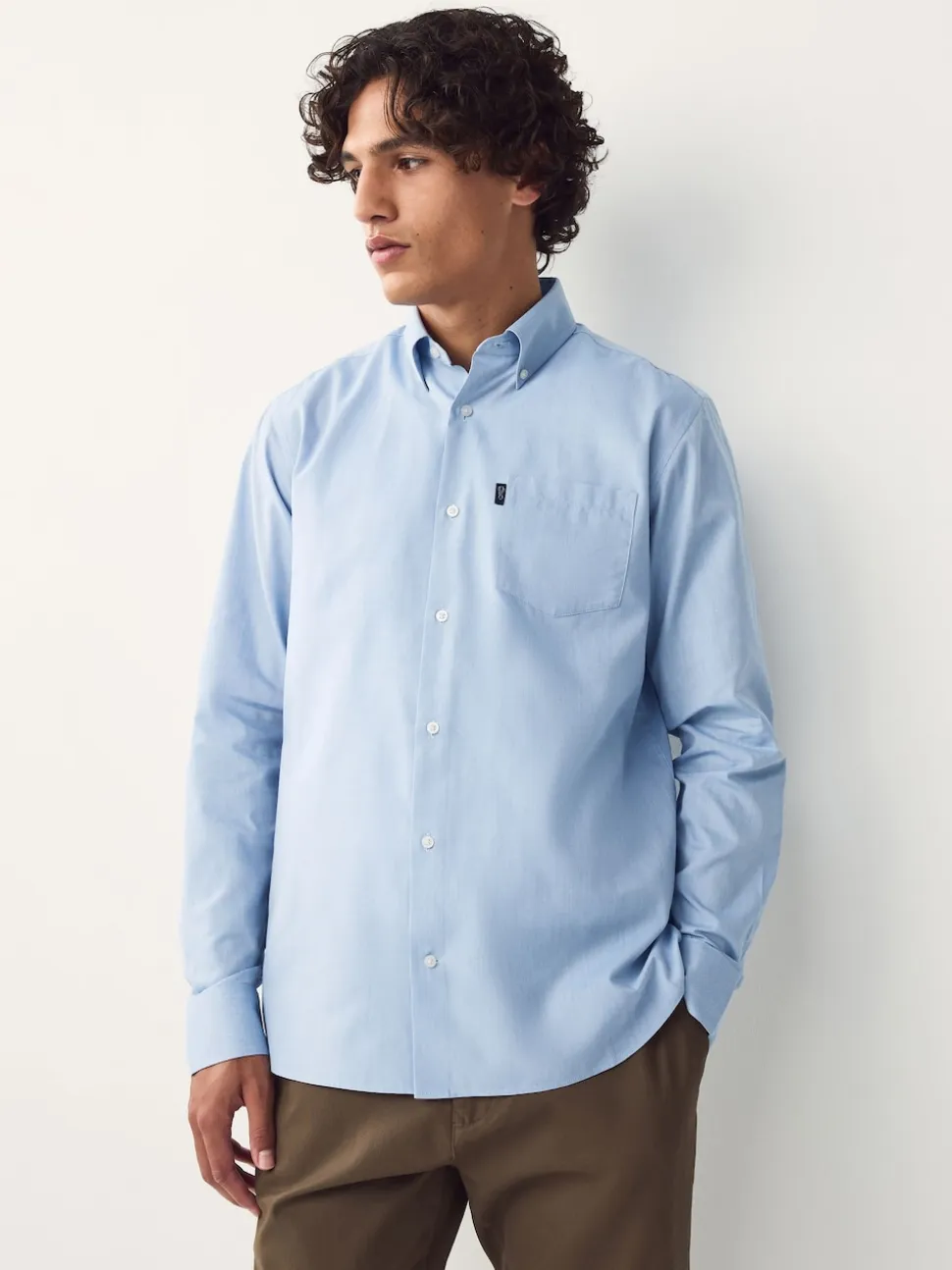 Light Blue Regular Fit Button Down Easy Iron Oxford Shirt