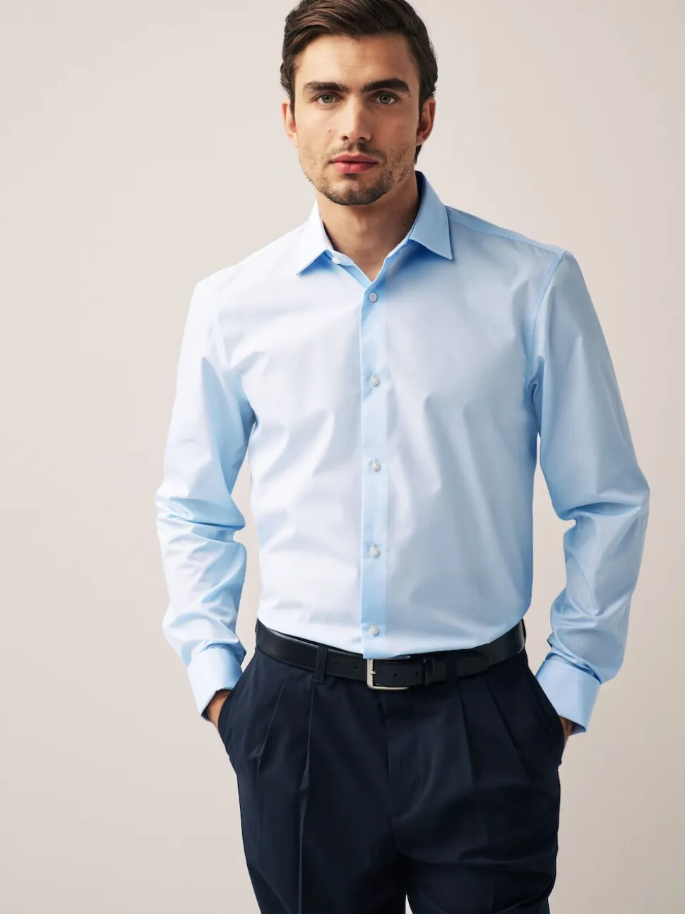 Light Blue Regular Fit Easy Care Double Cuff Smart Shirt