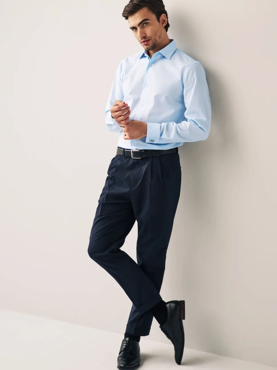 Light Blue Regular Fit Easy Care Double Cuff Smart Shirt