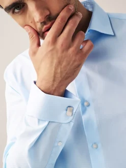 Light Blue Regular Fit Easy Care Double Cuff Smart Shirt