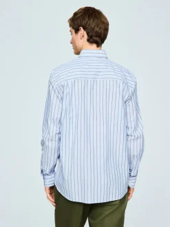Light Blue Regular Fit Long Sleeve Stripe Smart Shirt