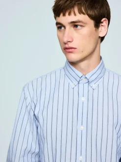 Light Blue Regular Fit Long Sleeve Stripe Smart Shirt