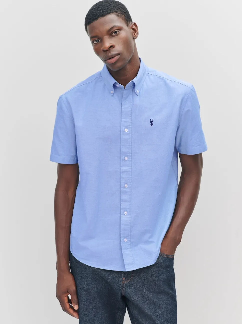 Light Blue Regular Fit Short Sleeve Oxford Shirt