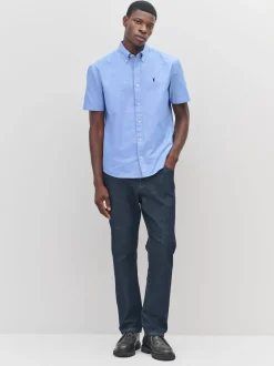 Light Blue Regular Fit Short Sleeve Oxford Shirt