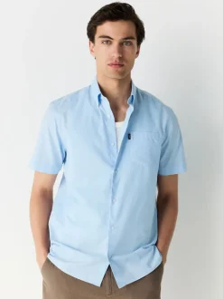 Light Blue Regular Fit Short Sleeve Easy Iron Button Down Oxford Shirt