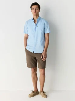Light Blue Regular Fit Short Sleeve Easy Iron Button Down Oxford Shirt