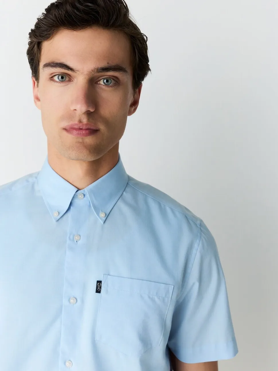 Light Blue Regular Fit Short Sleeve Easy Iron Button Down Oxford Shirt