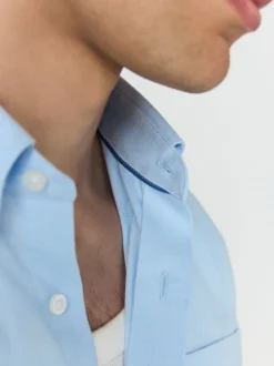 Light Blue Regular Fit Short Sleeve Easy Iron Button Down Oxford Shirt