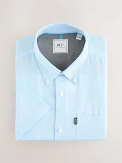 Light Blue Regular Fit Short Sleeve Easy Iron Button Down Oxford Shirt