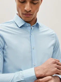 Light Blue Skinny Fit Easy Care Single Cuff Smart Shirt