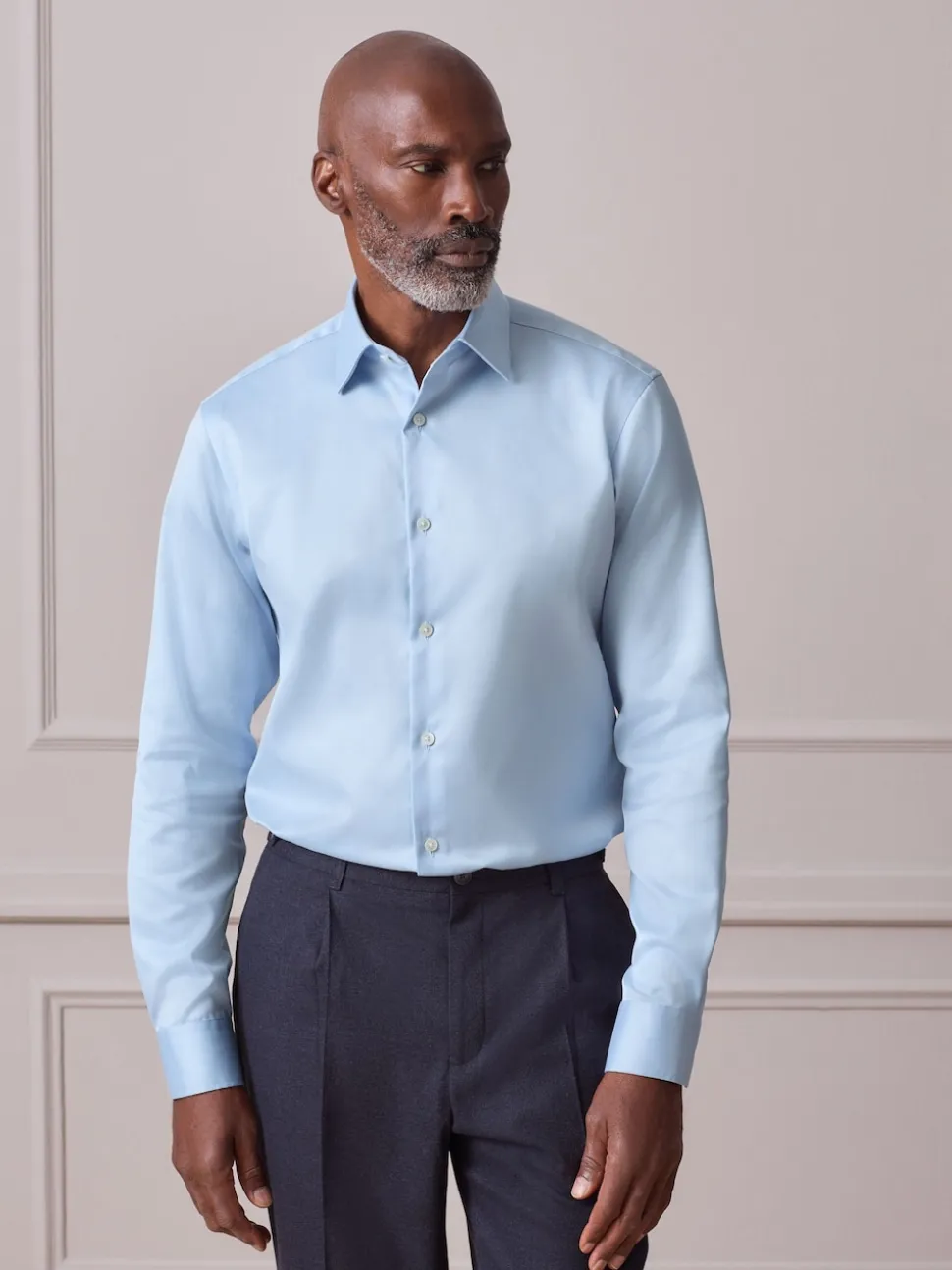 Light Blue Slim Fit Sateen Cotton Signature Shirt