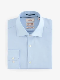 Light Blue Slim Fit Signature 100% Cotton Canclini Textured Shirt