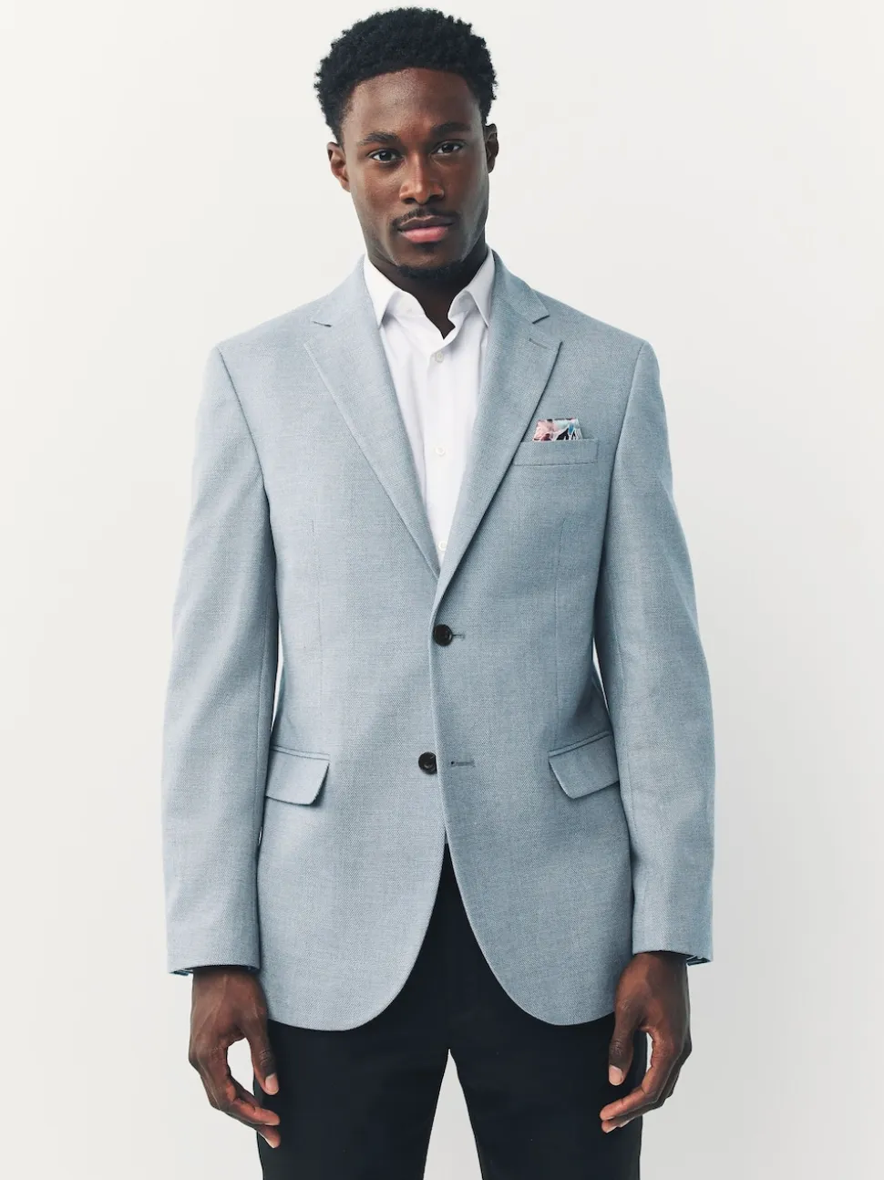 Light Blue Slim Fit Textured Smart Blazer