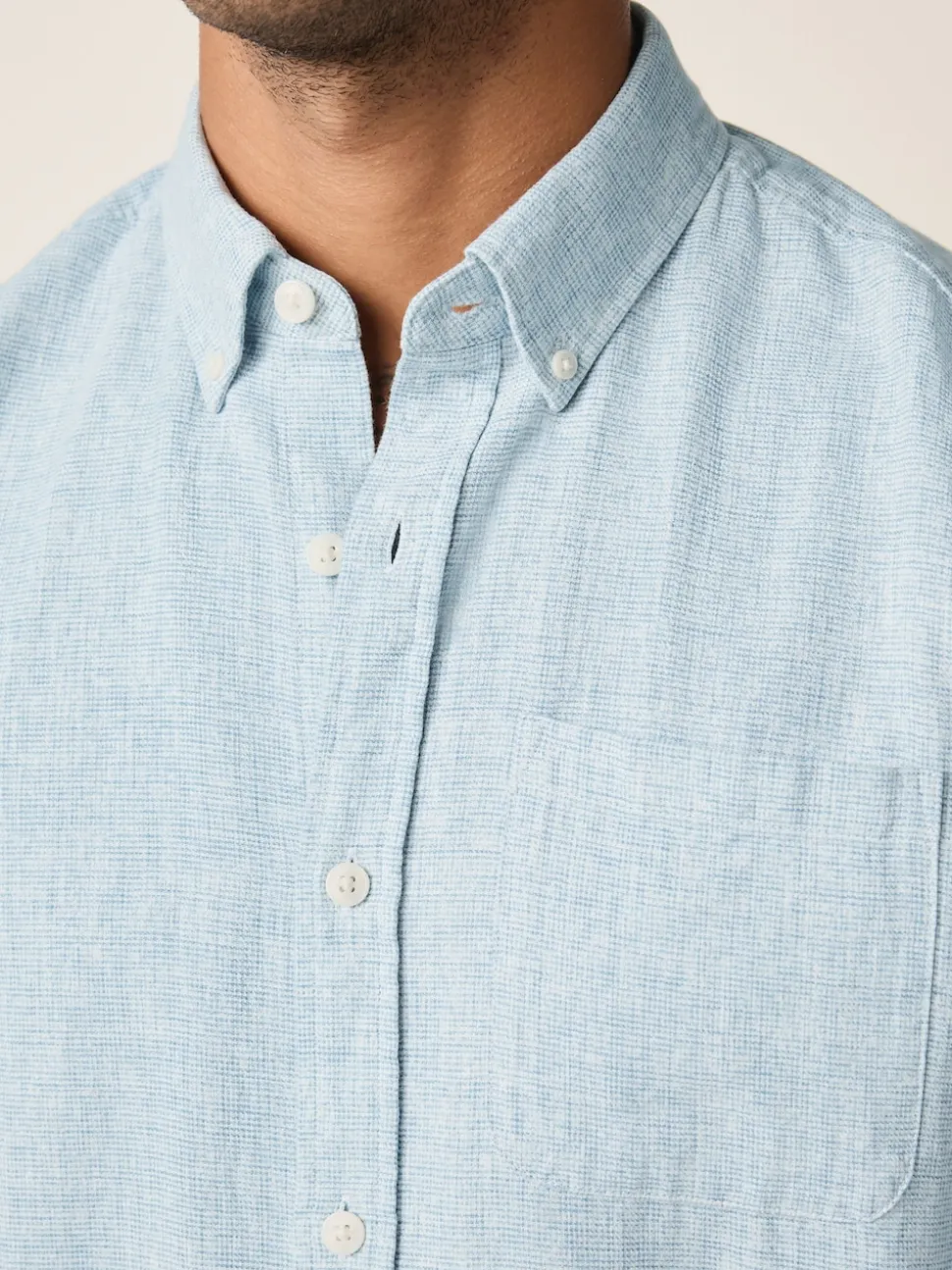 Light Blue Standard Collar Cotton Linen Blend Long Sleeve Shirt