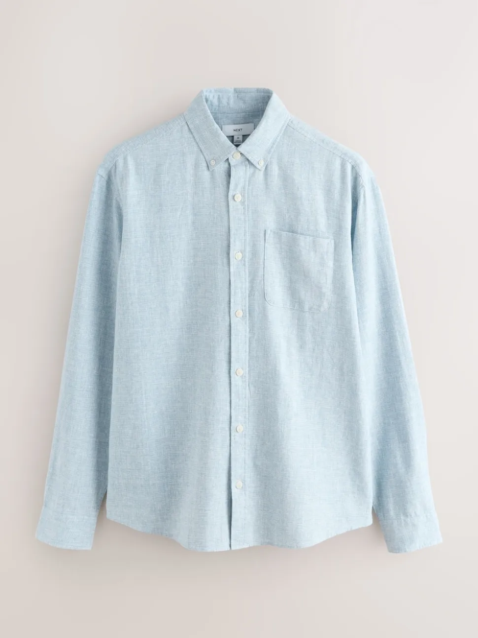 Light Blue Standard Collar Cotton Linen Blend Long Sleeve Shirt