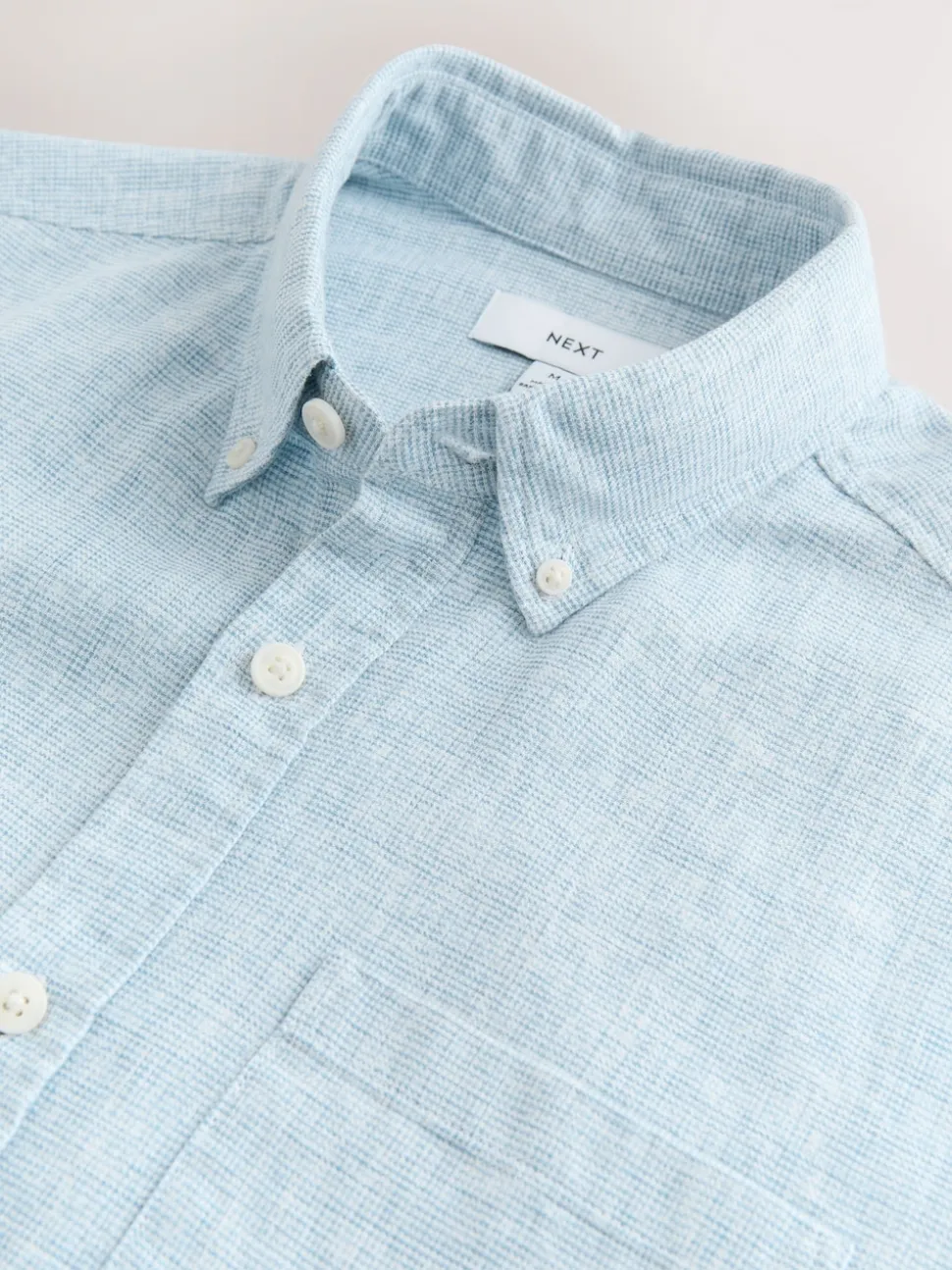 Light Blue Standard Collar Cotton Linen Blend Long Sleeve Shirt