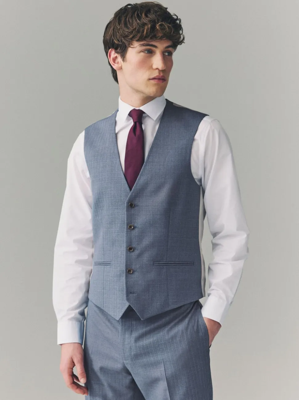 Light Blue Textured Suit Waistcoat