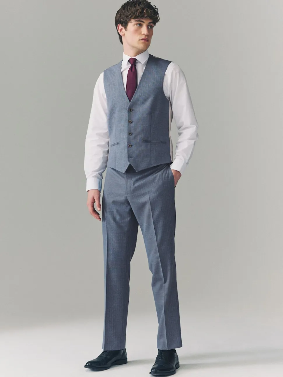 Light Blue Textured Suit Waistcoat