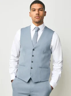 Light Blue Textured Suit Waistcoat