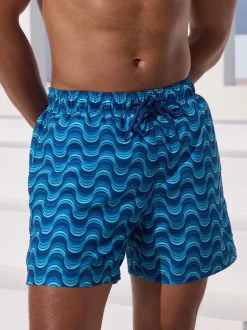 Light Blue Wave Printed Swim Shorts
