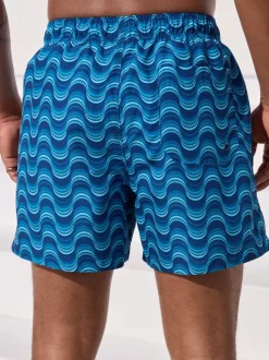Light Blue Wave Printed Swim Shorts