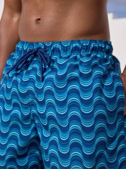 Light Blue Wave Printed Swim Shorts