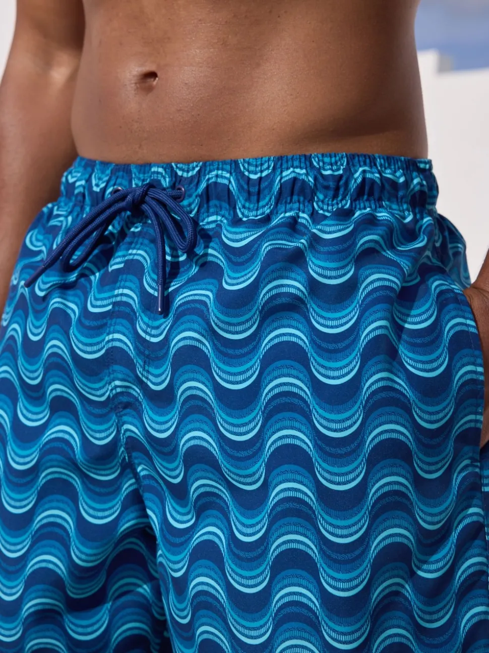 Light Blue Wave Printed Swim Shorts