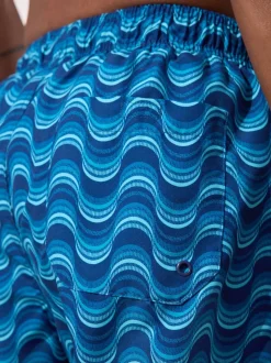 Light Blue Wave Printed Swim Shorts