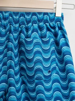Light Blue Wave Printed Swim Shorts