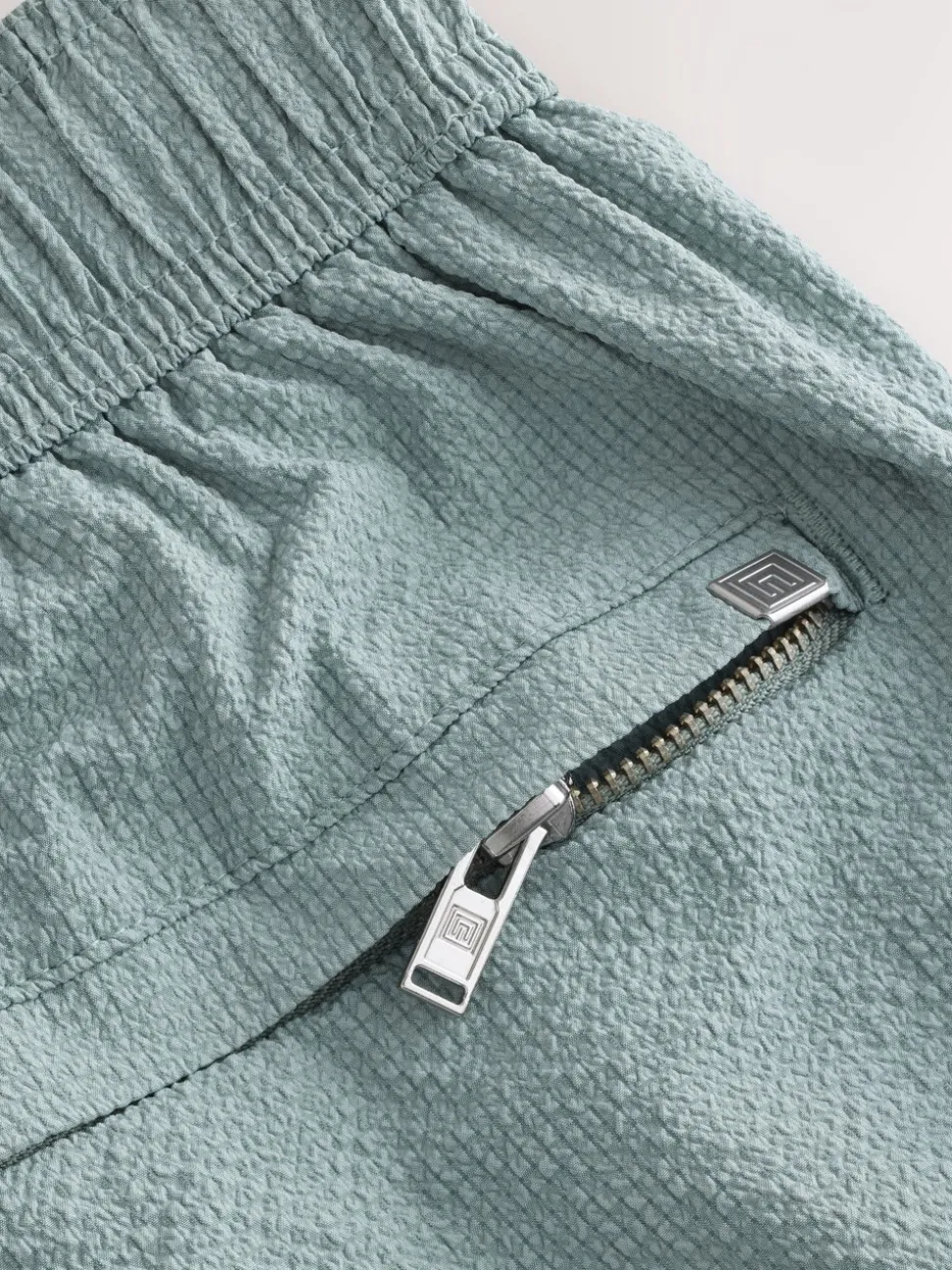 Light Blue/Sage Green Seersucker Swim Shorts