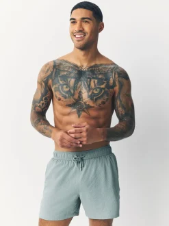 Light Blue/Sage Green Seersucker Swim Shorts