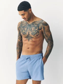 Light Blue/Sage Green Seersucker Swim Shorts