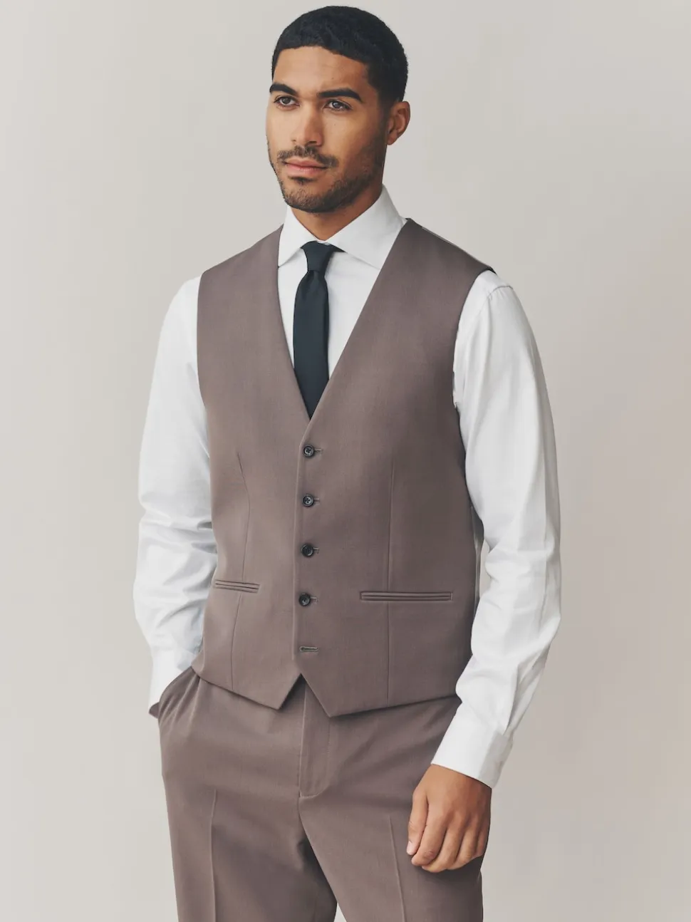 Light Brown Regular Fit Motionflex Stretch Waistcoat