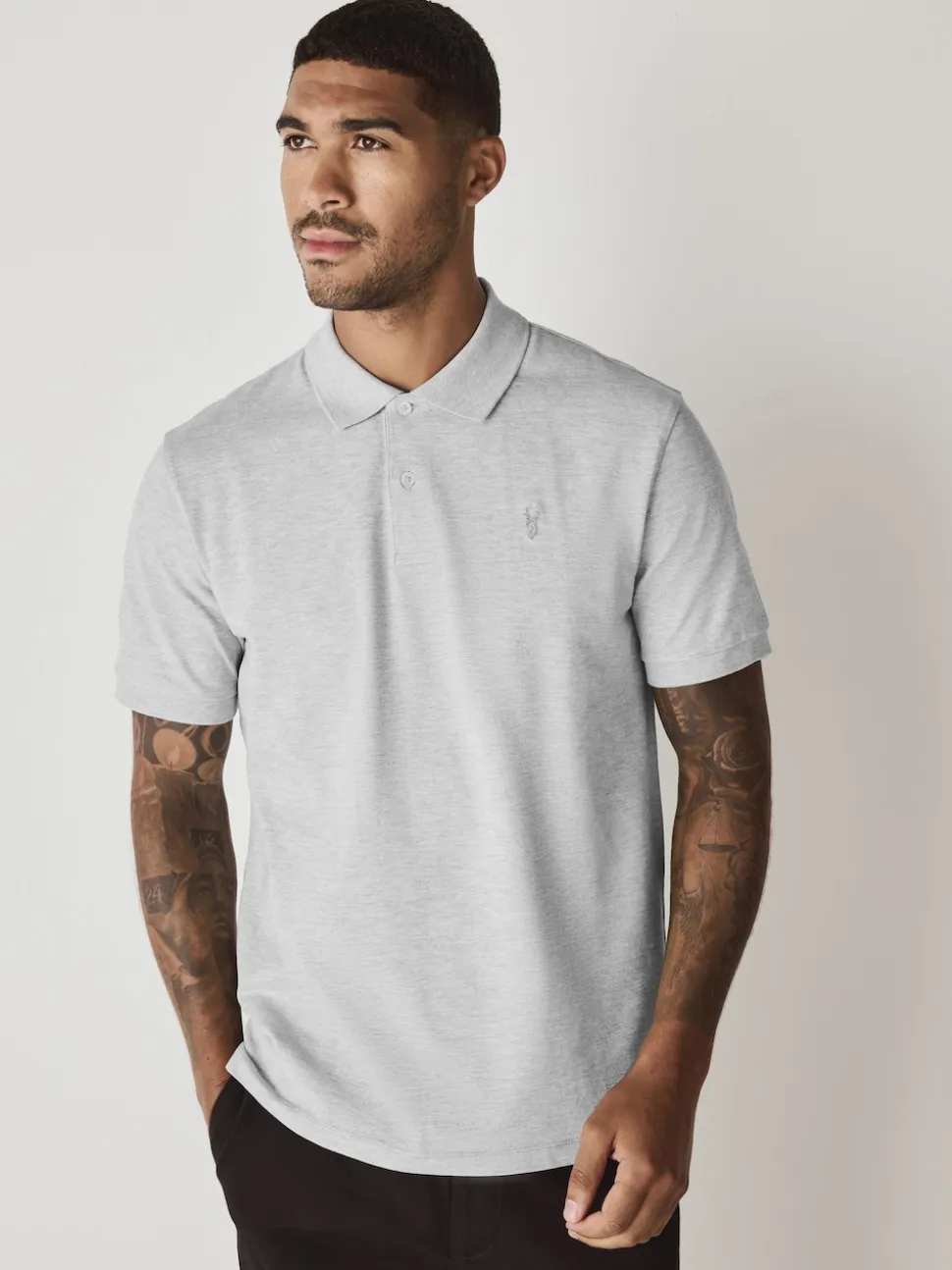 Light Grey Marl Regular Fit Short Sleeve Pique Polo Shirt