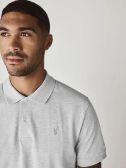 Light Grey Marl Regular Fit Short Sleeve Pique Polo Shirt