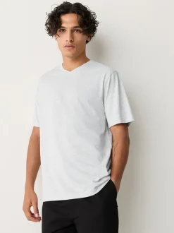 Light Grey Marl Regular Fit Essential V-Neck T-Shirt