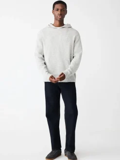 Light Grey Marl Relaxed Fit Cosy Knitted Hoodie with Wool